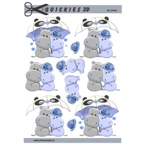 3D klippeark - Baby, lysebl� og gr� flodhest