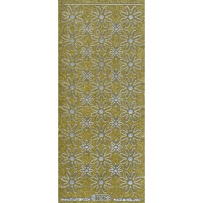 Stickers - Glitter guld m/s�lvkant, Pynt - blomster, 2 st�rrelser