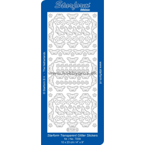 Stickers - Glitter transparent m/guldkant, Pynt - sommerfugle & blomster