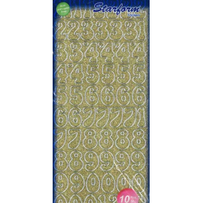 Stickers - Tal, 0-9 store, Glitter guld m/slvkant